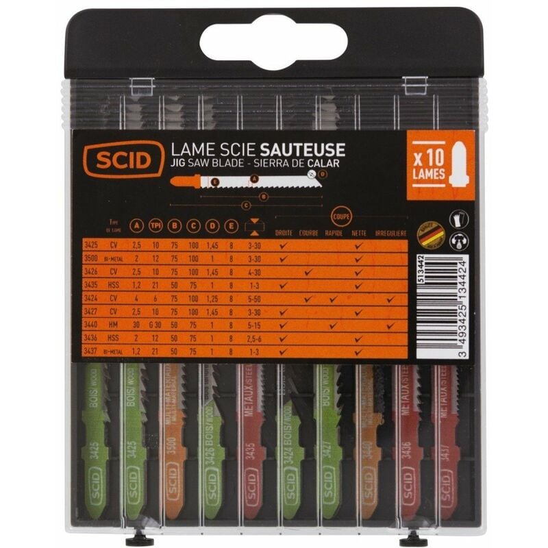 Assortiment 10 lames de scie sauteuse accroche en t 10