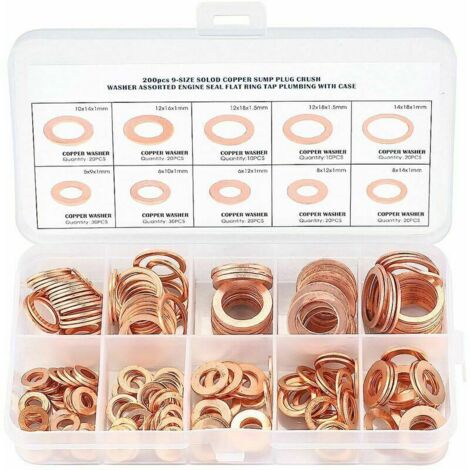 Assortiment 200 Rondelles Cuivre - Joints Bagues Étanchéité M5-M14