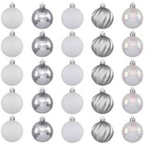 Assortiment 30 Boules De Noël 60 Mm Argent Et Blanc