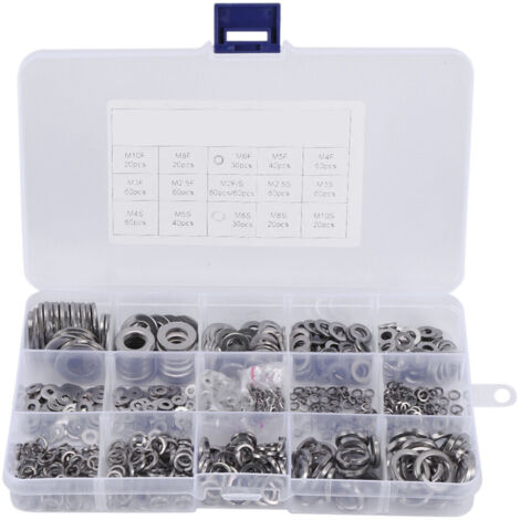 Assortiment 700 rondelles plates et frein inox 304, 8 tailles M2-M10