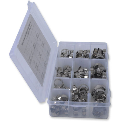 Assortiment de 100 colliers de serrage continus à oreille unique, ensemble de colliers de serrage à sertir, 7-15 mm, acier