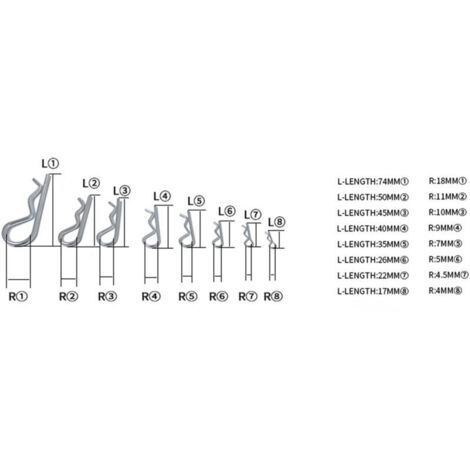 Assortiment de 100 goupilles fendues en acier inoxydable, clips R goupilles fendues retenant la goupille d'attelage à ressort pour tracteurs de remorquage tondeuses à gazon