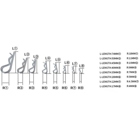 Assortiment de 100 goupilles fendues en acier inoxydable, clips R goupilles fendues retenant la goupille d'attelage à ressort pour tracteurs de remorquage tondeuses à gazon