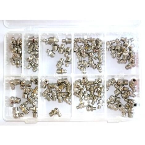 Assortiment de 110 graisseurs métriques – Droits et coudés 45/90 – M6/M8/M10 pour outils motorisés – Accessoire entretien pro