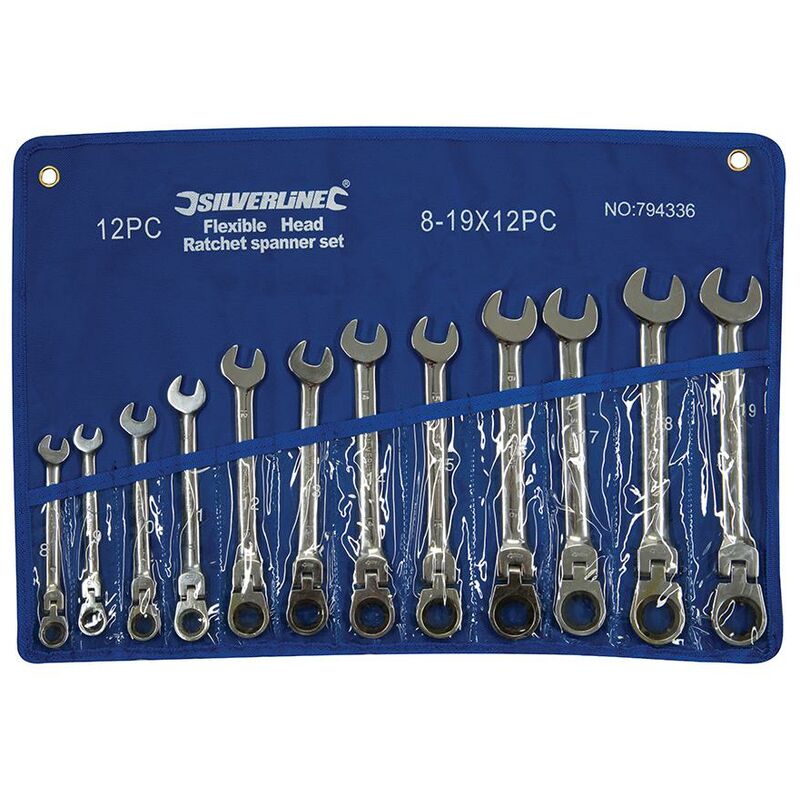 Silverline - Clés mixtes à cliquet et à tête inclinable, 12 pcs 8 - 19 mm