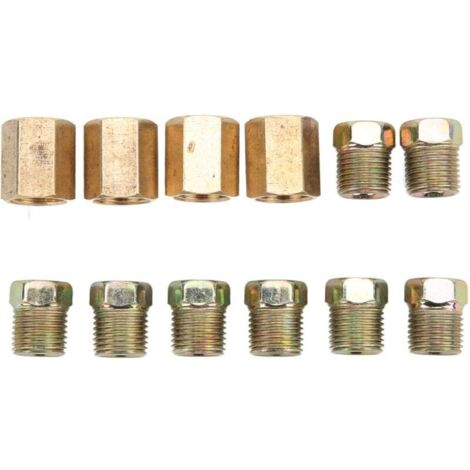 Assortiment de 12 raccords de conduite de frein 7/16 pouces-24 filets Accessoires automobiles en laiton pour tube 1/4 pouce