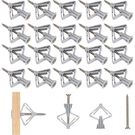Assortiment de 120 chevilles et vis pour plaques de plâtre (60 chevilles pour cloisons creuses et 60 vis autoperceuses pour béton).