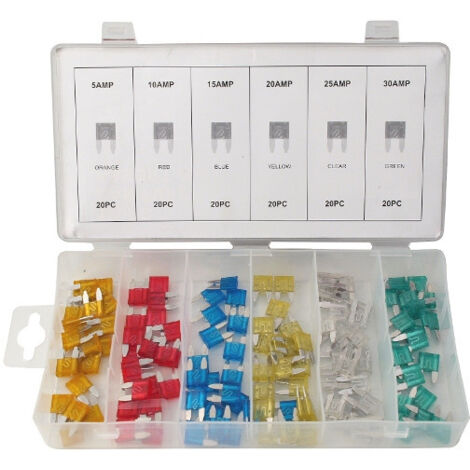Assortiment de 120 mini-fusibles a lame de 5 a 30 a - 120 pièces