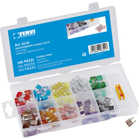 ASSORTIMENT DE 140 MINI FUSIBLES DE VOITURE FUSIBLE AUTO FERVI 0318