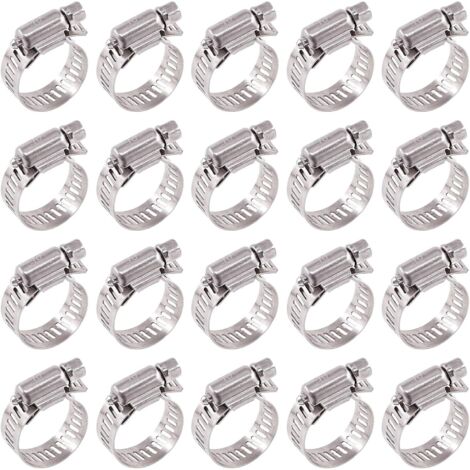 Assortiment de 20 colliers de serrage réglables à vis sans fin en acier inoxydable 304 (14-27 mm)