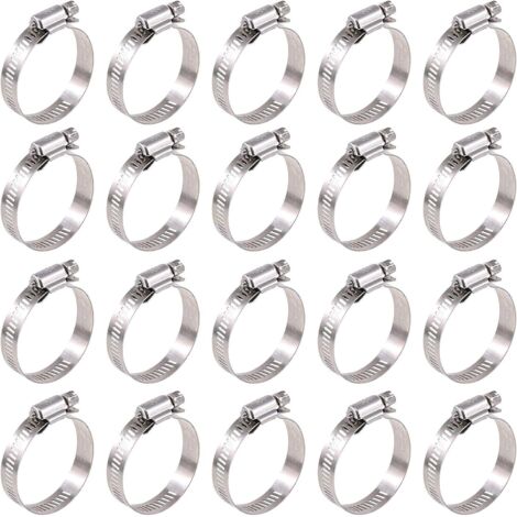 Assortiment de 20 colliers de serrage réglables à vis sans fin en acier inoxydable 304 (27-51 mm)