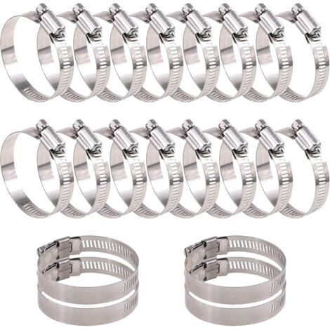 Assortiment de 20 colliers de serrage réglables à vis sans fin en acier inoxydable 304 (40-63 mm)