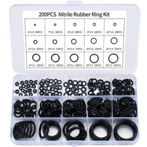 Assortiment de 200 joints toriques en caoutchouc nitrile pour robinet de cuisine, plomberie, joints toriques en caoutchouc