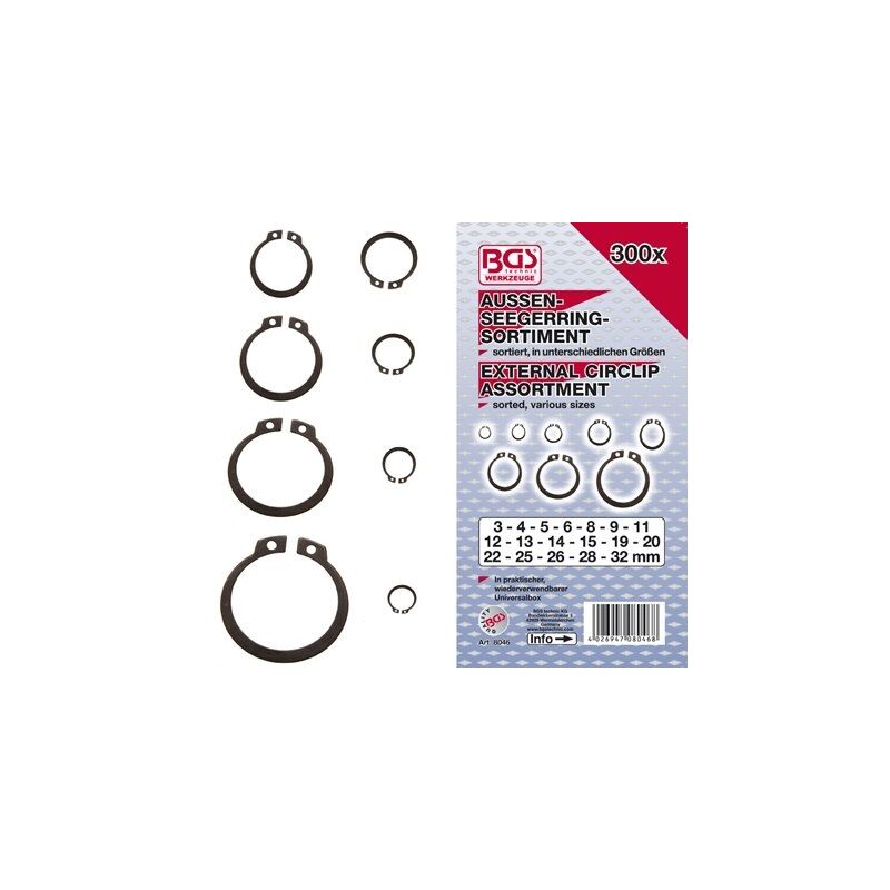 Bgs Technic - 8046 assortiment de 300 circlips externes