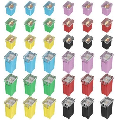 Assortiment de 36 fusibles automobiles, standards et discrets (20 A, 30 A, 40 A, 50 A, 60 A, 80 A) pour camionnettes, voitures et SUV Ford, Chevrolet, GM, Nissan et Toyota.