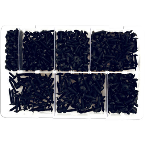 Assortiment de 700 vis autoperceuses noires type Parker – Tête ronde Pozidriv – Longueur 12/19mm – Pour bois dur et teck – Connect