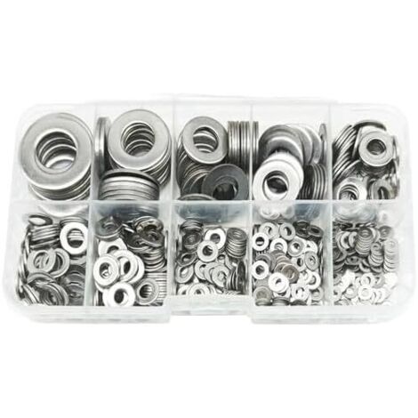 Assortiment de 910 rondelles plates en acier inoxydable 304 M2-M12, kit de joints métriques résistants à la rouille pour projets de bricolage mécanique industriel