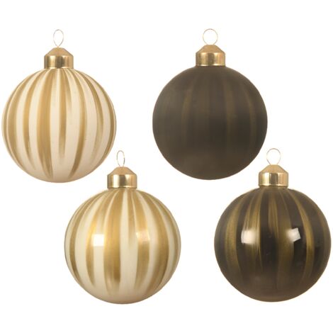 Assortiment de boules de Noël avec décoration dorée verticale - marron Ø8 cm