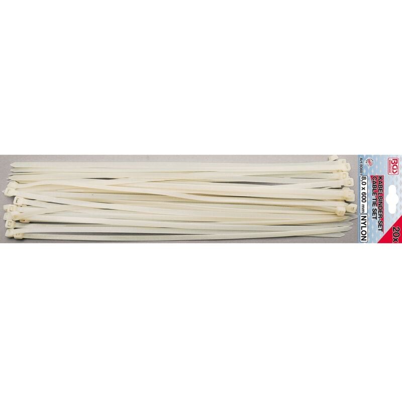 Assortiment de colliers plastique blancs 8,0 x 600 mm 20 pièces bgs 80881