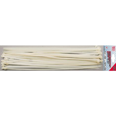 ASSORTIMENT DE COLLIERS PLASTIQUE BLANCS 8,0 X 600 MM 20 PIÈCES BGS 80881