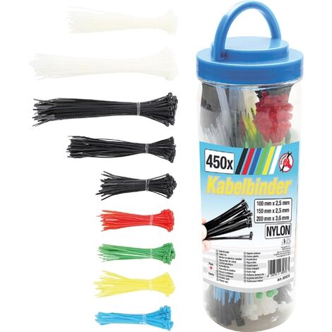 Assortiment de colliers plastique multicolore 100 - 150 - 200 mm 450 pièces