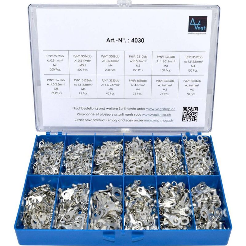 4030 Assortiment de cosses à oeillet 0.50 mm² 6 mm² argent 1440 pc(s) - Vogt Verbindungstechnik