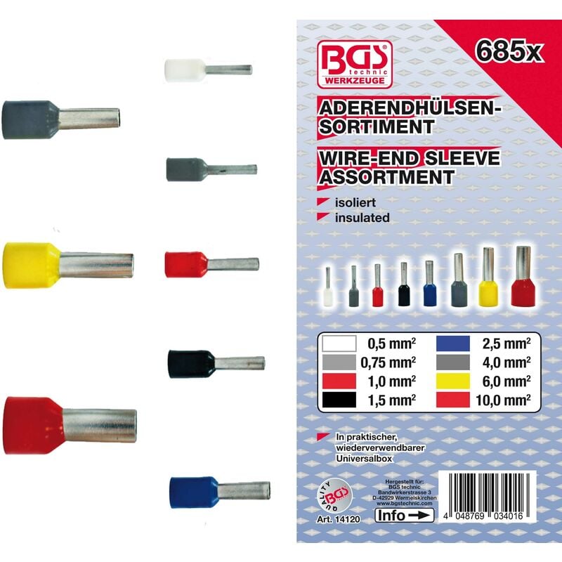 Assortiment de cosses isolées 685 pièces bgs 14120