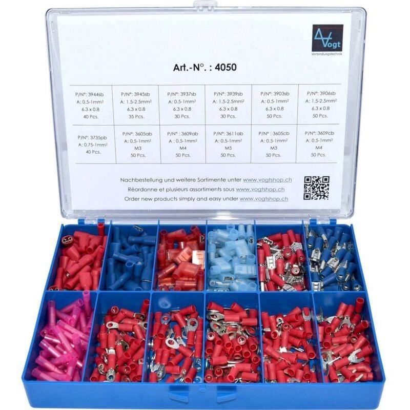 4050 Assortiment de cosses à sertir 0.50 mm² 2.50 mm² rouge, bleu 525 pc(s) - Vogt Verbindungstechnik