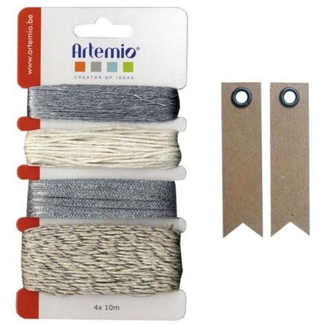 Assortiment de ficelles argentées - YOUDOIT - Mariage - 4 ficelles de 10 m - 20 étiquettes kraft - Mixte