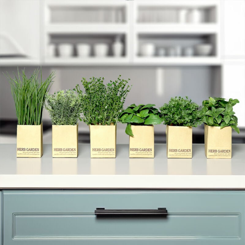 Assortiment de fines herbes artificielles en papier - lot de 6 - Herbe décorative HERB GARDEN