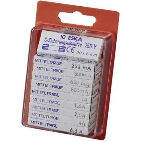 ASSORTIMENT DE FUSIBLES ESKA 121.0.8 5 MM X 20 MM SEMI-TEMPORISÉ -MT- CONDITIONNEMENT 100 PC(S)
