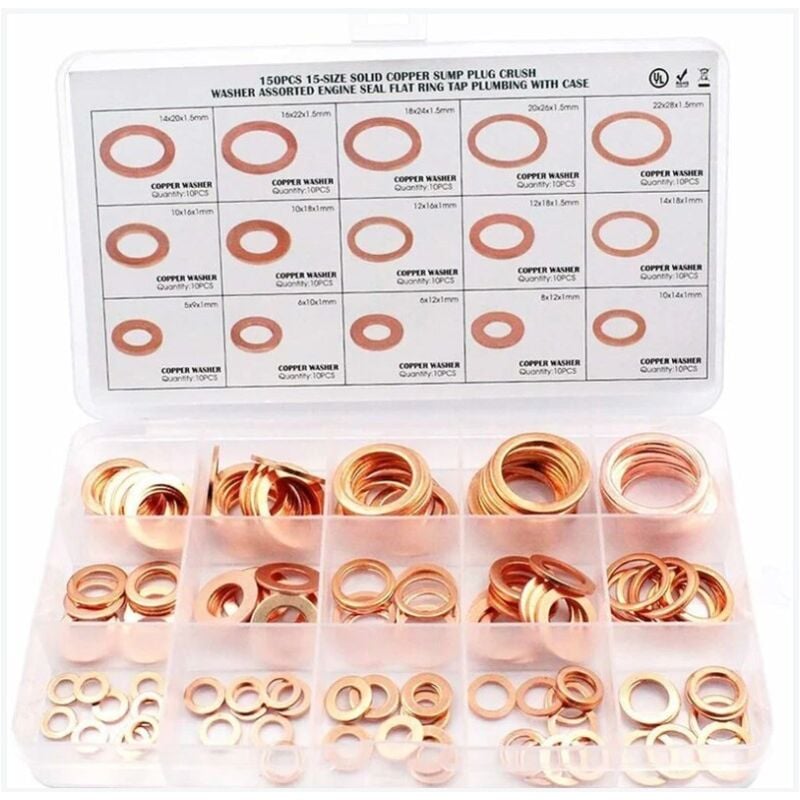 Assortiment de joints cuivre, 5-22, 150 pcs