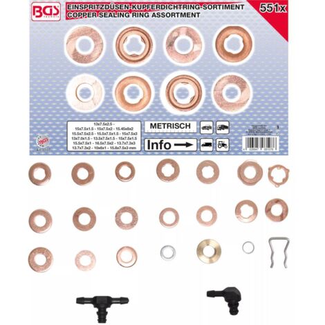 ASSORTIMENT DE JOINTS CUIVRE POUR INJECTEUR - 551 PCS