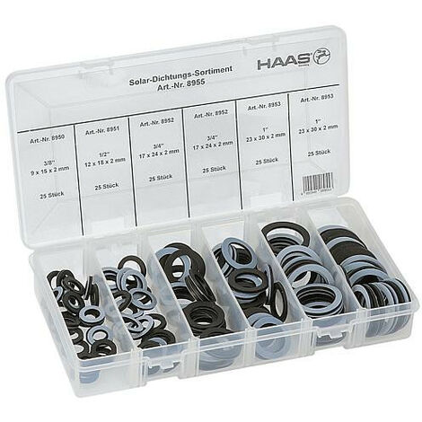 Assortiment de joints solaires dim.: DN 10 (3/8") x DN 25 (1") contenu150 pcs."