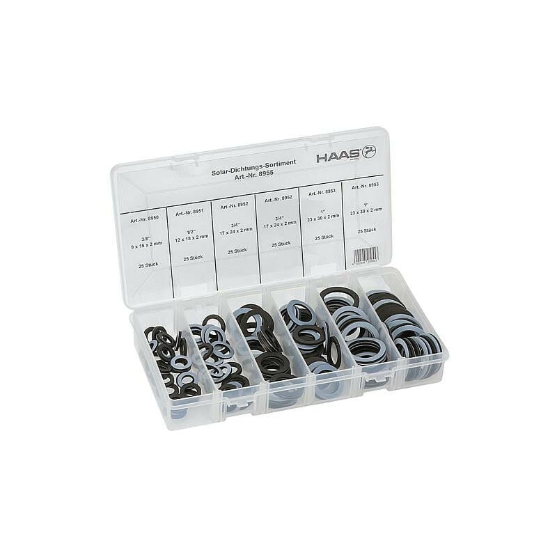 Assortiment de joints solaires dim.: dn 10 (3/8') x dn 25 (1') contenu150 pcs.'
