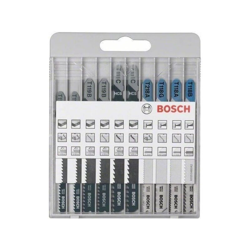 Assortiment de lames de scie sauteuse Bosch 10 pieces - Métal et Bois - Acier - Modeles variés