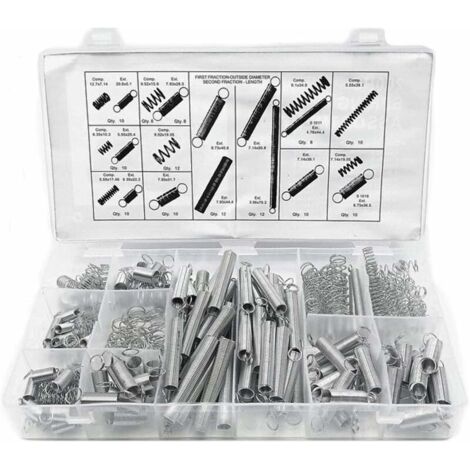 Assortiment de Ressorts de Compression et de Rallonge, Ressort en Acier en métal Assortiment Matériel Kit, Assortisde Ressorts avec boîte de rangement,Tension Pression Ressorts, 200 Pcs/boîte