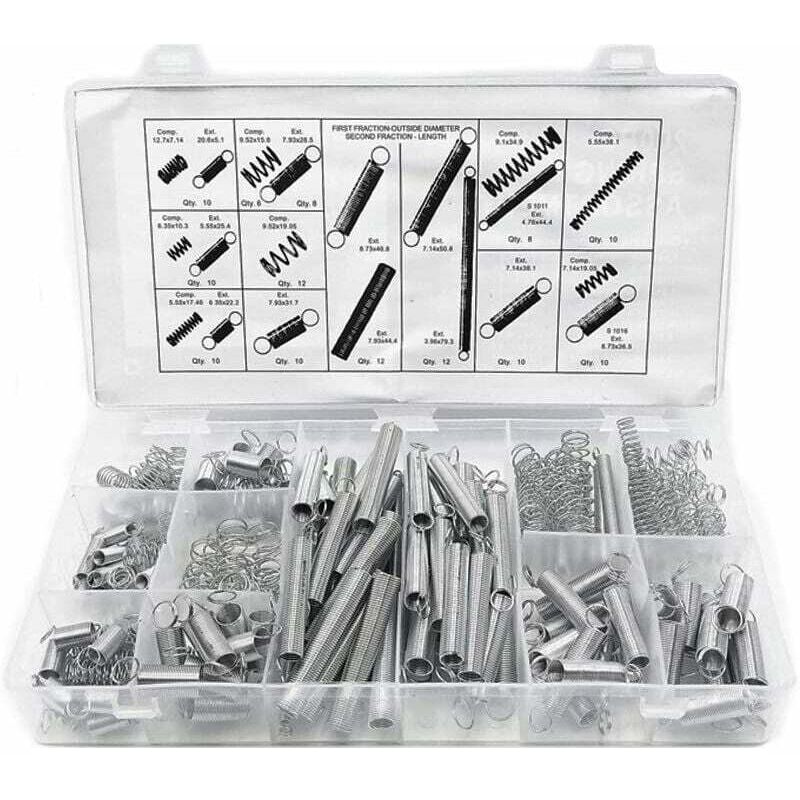 Assortiment de Ressorts de Compression et de Rallonge, Ressort en Acier en métal Assortiment Matériel Kit, Assortisde Ressorts avec boîte de