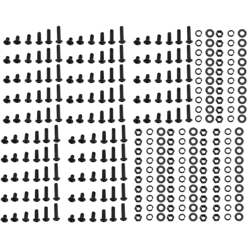 Assortiment de Vis à Six Pans Creux M3 en Acier allié Noir, 300 Pièces, écrous et Rondelles de Boulons, Comprend un Bouton de Capuchon à Tête Plate