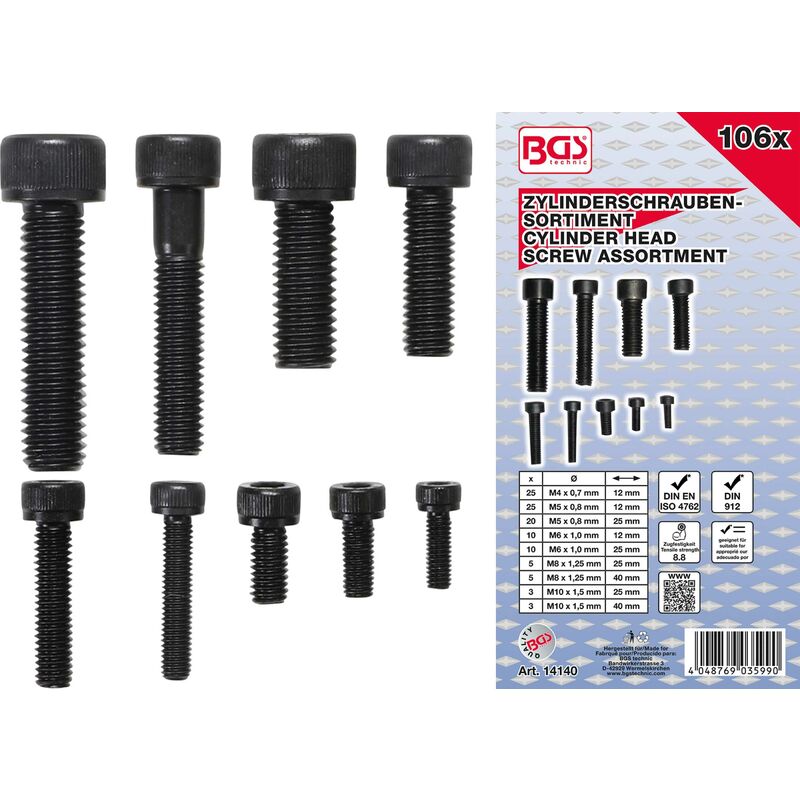 Assortiment de vis à tête cylindrique hexagone femelle 106 pièces bgs 14140