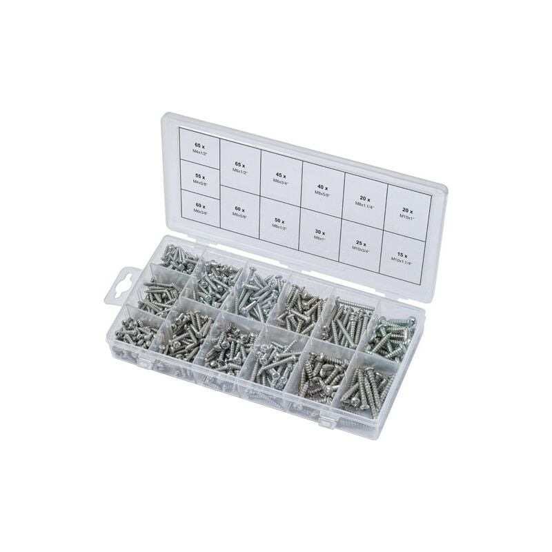 Assortiment de vis auto-taraudeuses à tête ronde, 550 pcs (prix indicatif - ref vendue uniquement en présentoir)