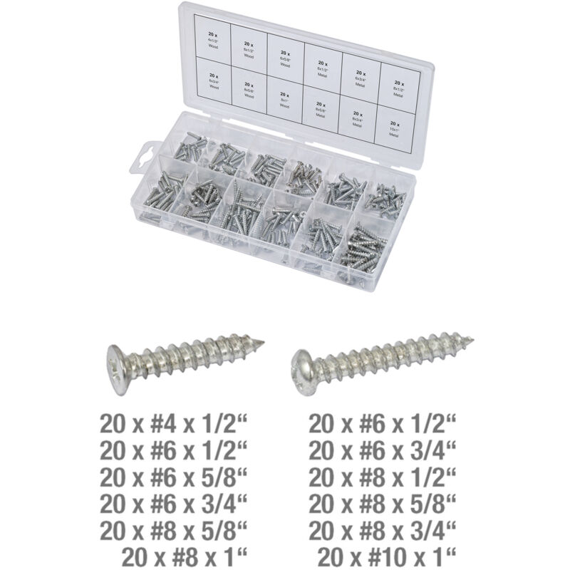 KS Tools 970.0410 Assortiment de 240 Vis auto-taraudeuses m&eacute;tal/bois