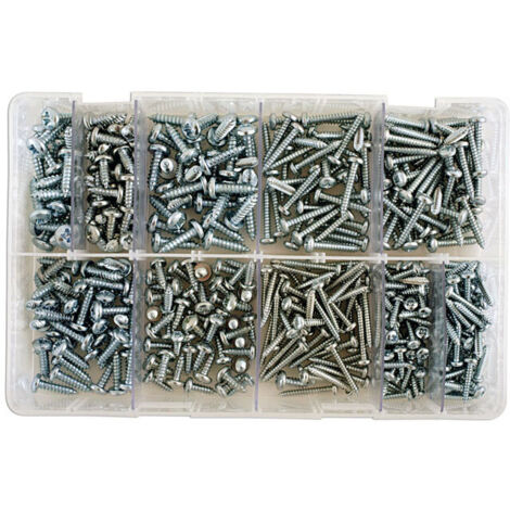 Assortiment de vis autoperceuses type Parker N°4 à N°10 – Tête ronde – Empreinte Pozidriv – 700 pcs pour bois dur et teck – Connect