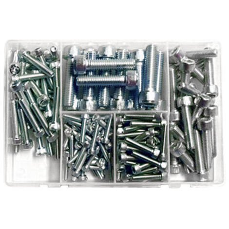 Assortiment de vis CHC zinguées 175 pièces – Dimensions 4x20mm, 5x25mm, 6x30mm, 8x35mm, 10x40mm – Classe 8.8 pour fixation renforcée