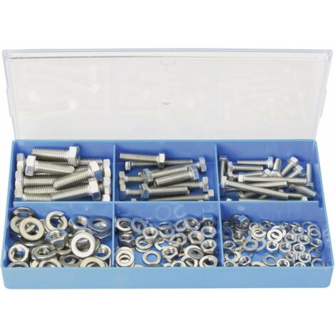 Assortiment de vis en inox 211 pièces – Rondelles plates et élastiques – Normes DIN 125/127/933/934 – Pour projets de construction - C50327