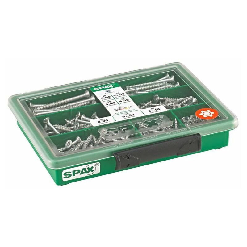 Assortiment petit, set de vis avec 7 dimensions, 245 pièces, tête fraisée, t-star plus, wirox - 4000001991159 - Spax