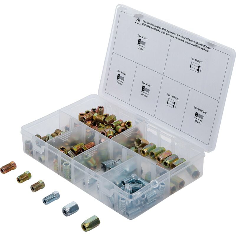 Assortiment d'écrous-raccord et de vis pour raccords filetés de conduites de freins 135 pièces