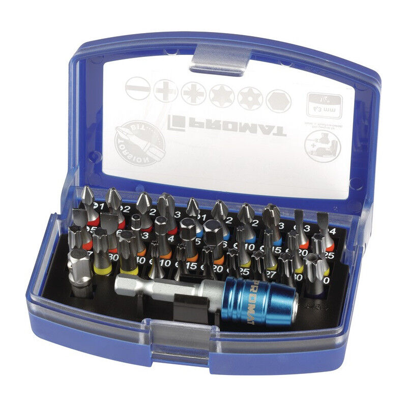 Promat - Assortiment d'embouts 32 pièces fente/PH/PZD/TX/TX-BO/6 pans embouts torsion