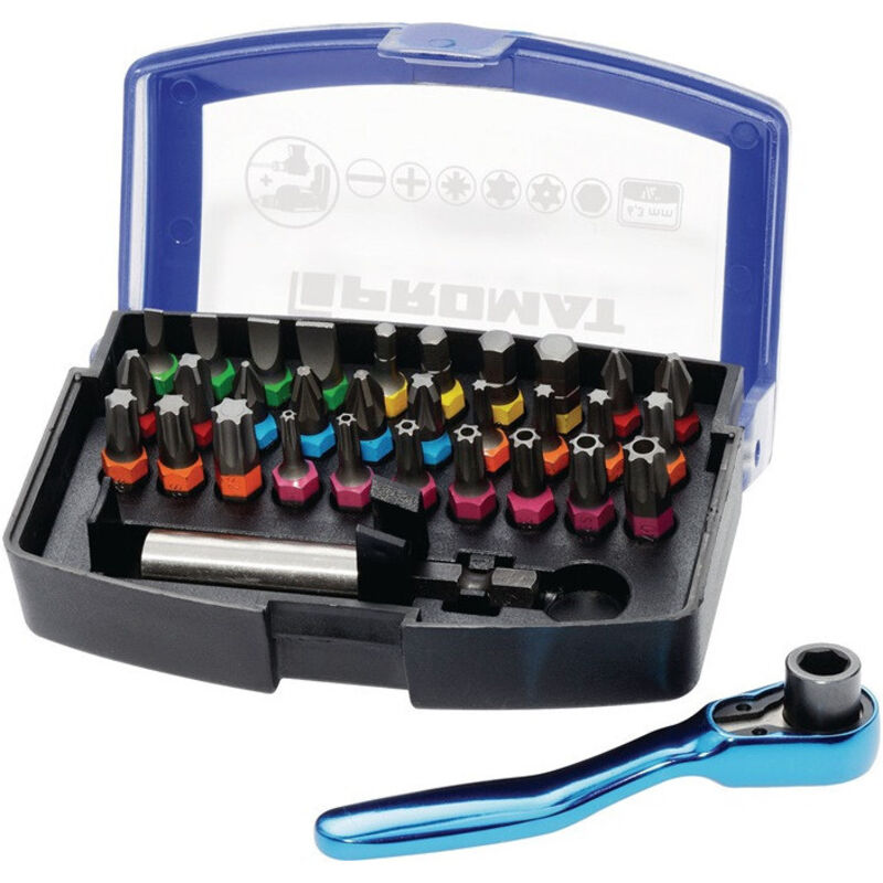 Promat - Assortiment d'embouts 33 pièces fente/PH/PZD/T/6 pans/cliquets à embout