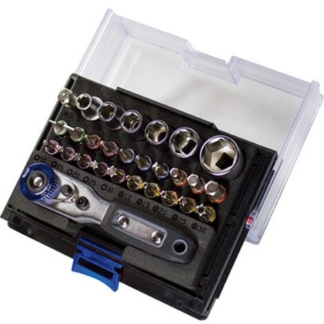 Assortiment d'embouts dans boîte pliable à 180°, avec code couleur, 29 pièces